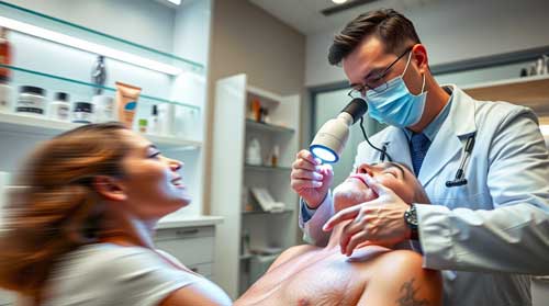 Clinician Performing A Dermatologic Examination